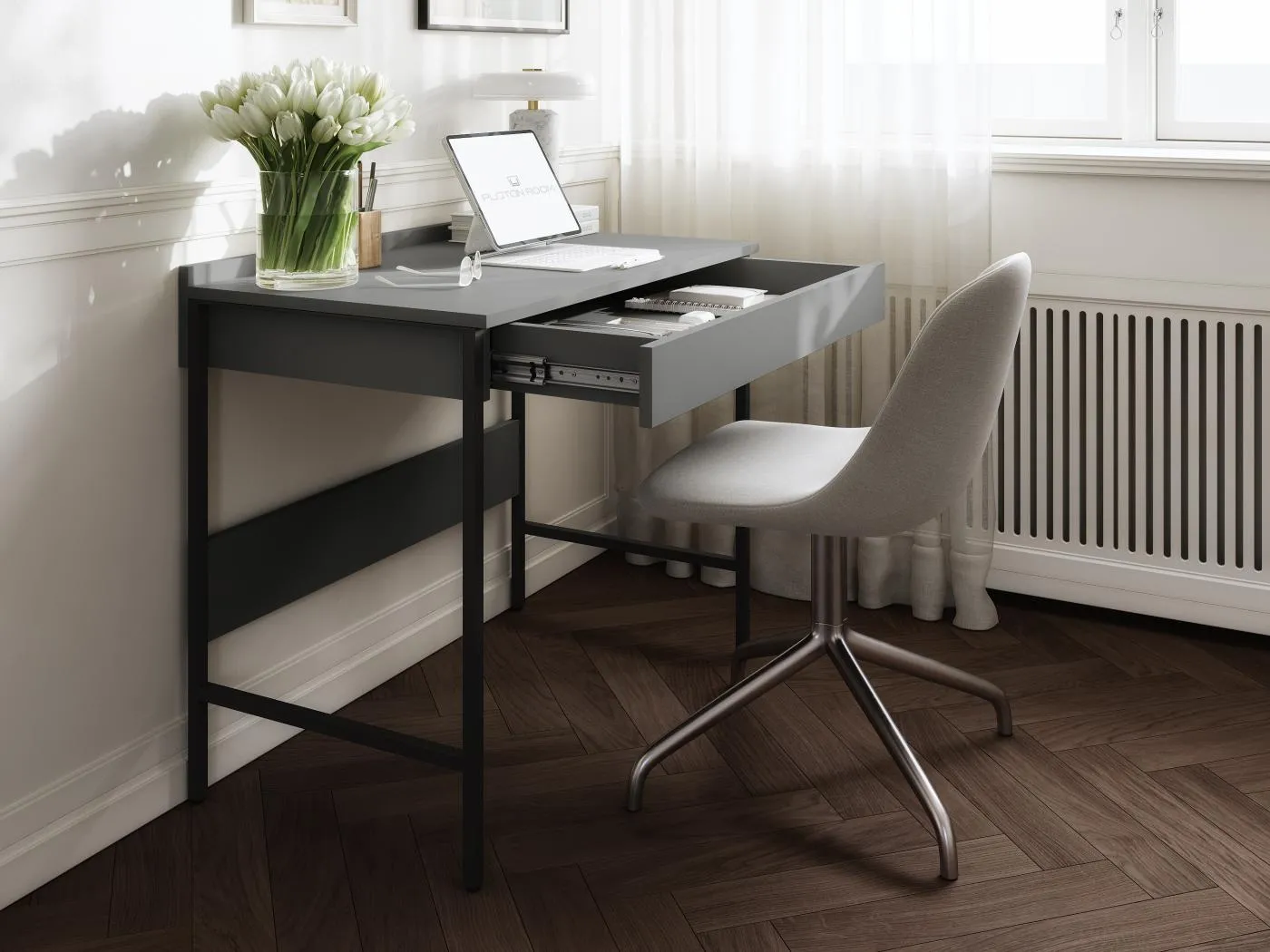 Schreibtisch PORTO 90/120 x 55 – Moderner Loft-Stil mit Schublade – Metallbeine – Artisan Eiche, Kaschmir oder Anthrazit – Griffloses, minimalistisches Design