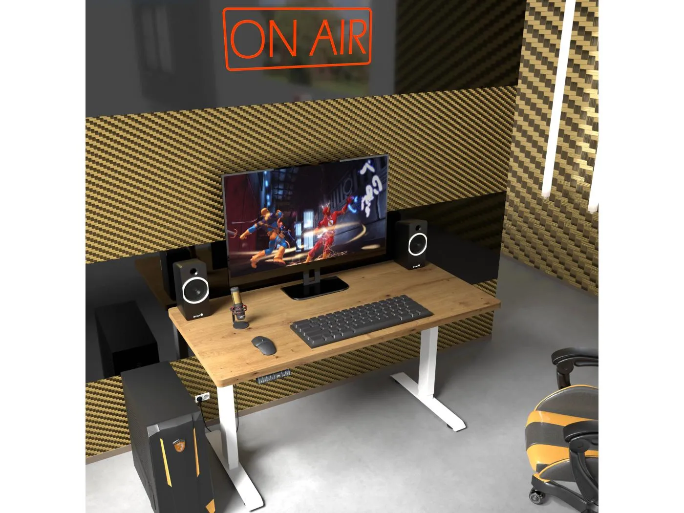 Elektrisch höhenverstellbarer Schreibtisch 140x70 weiß/Artisan Eiche