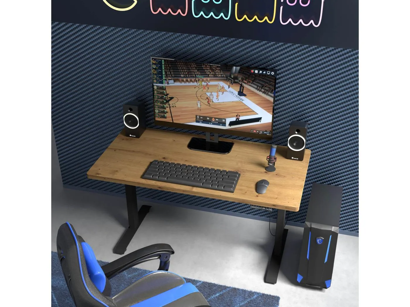 Elektrisch höhenverstellbarer Schreibtisch 140x70 schwarz/Artisan Eiche