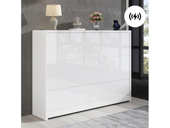 Klappschreibtisch mit kabellosem Ladegerät - 115 x 51 x 93 cm - 2-in-1-Sideboard und Schreibtisch - Spanplatte - Weiß
