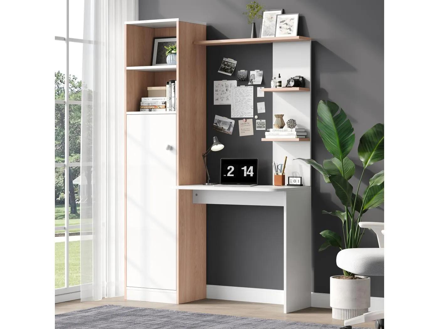 Schreibtisch mit Stauraum – 123,5 x 45 x 168,5 cm – Schrank mit Türen + offenes Regal – MDF – weiß