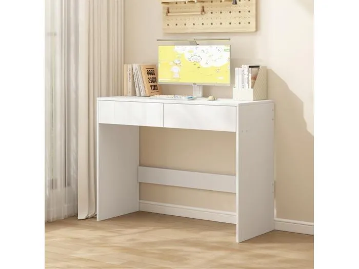 MODERNER WEISSER COMPUTERTISCH MIT 2 SCHUBLADEN LOFT TOILETTENTISCH 100 CM