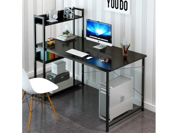 COMPUTERTISCH LOFT TISCH SCHWARZER JUGENDTISCH MIT REGAL UND REGALBÖDEN