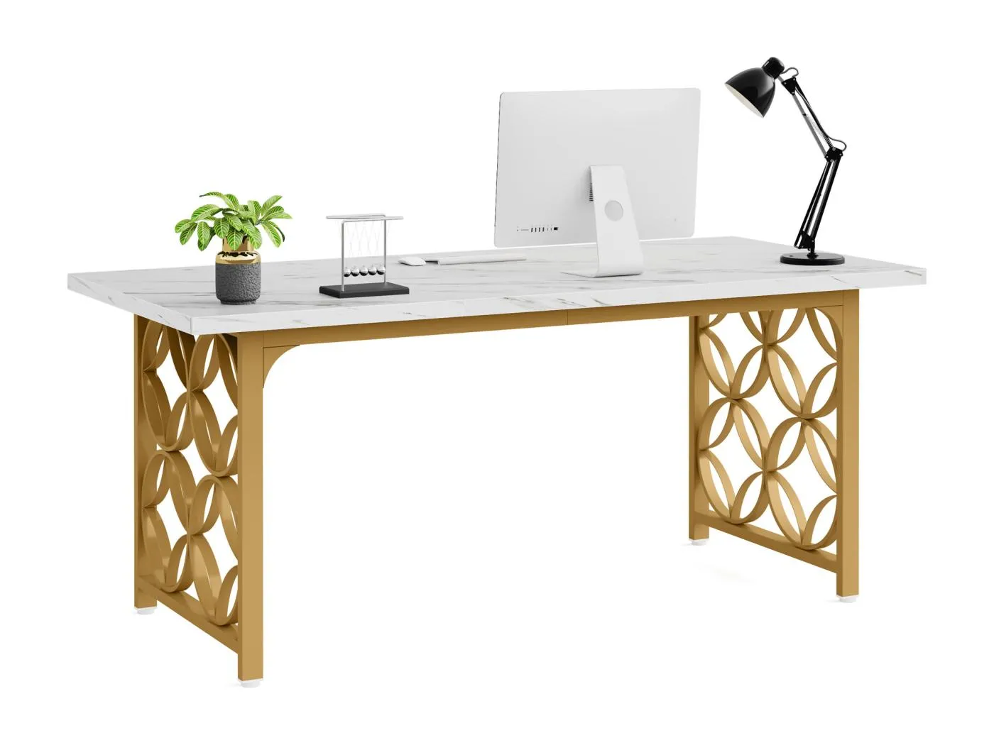 Großer Schreibtisch für Computer mit 160 cm Länge, moderner Bürotisch mit stabilem Metallrahmen