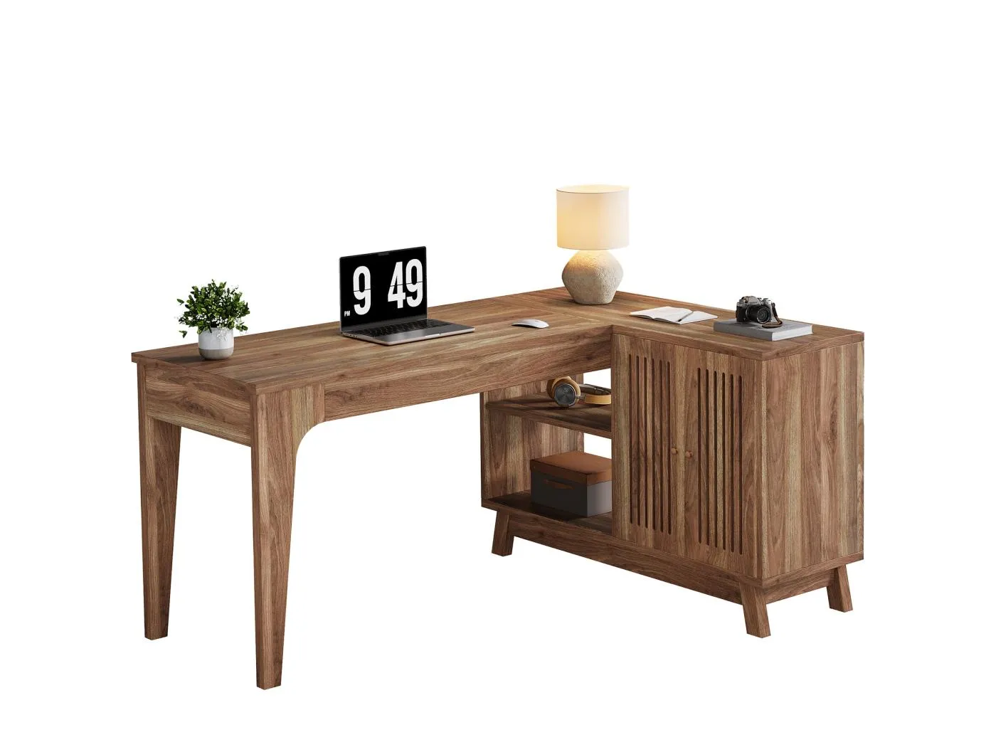 L-förmiger Schreibtisch mit Schrank, 145 cm Holzhöckerschreibtisch