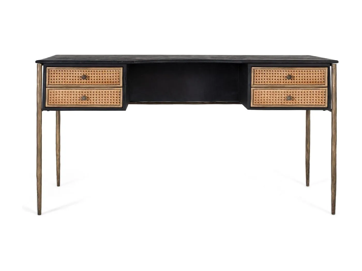 Schwarzer Schreibtisch aus Mangoholz mit Lattenschubladen