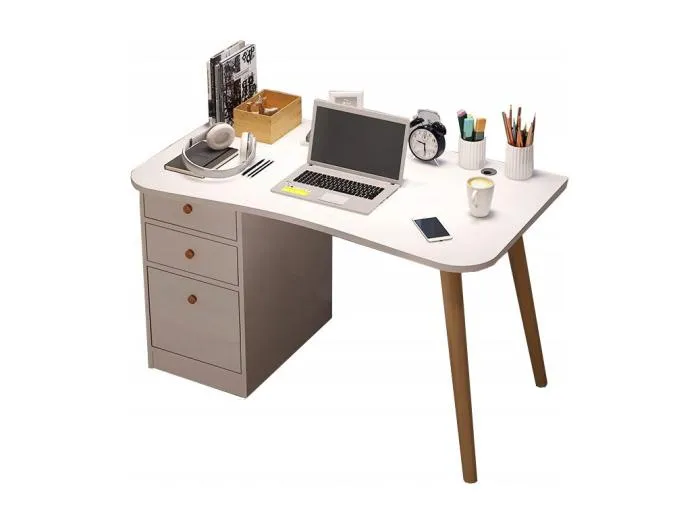 COMPUTERTISCH FÜR ZUHAUSE UND BÜRO SCHUBLADEN WEISS TISCH 100 CM SKANDINAVISCH