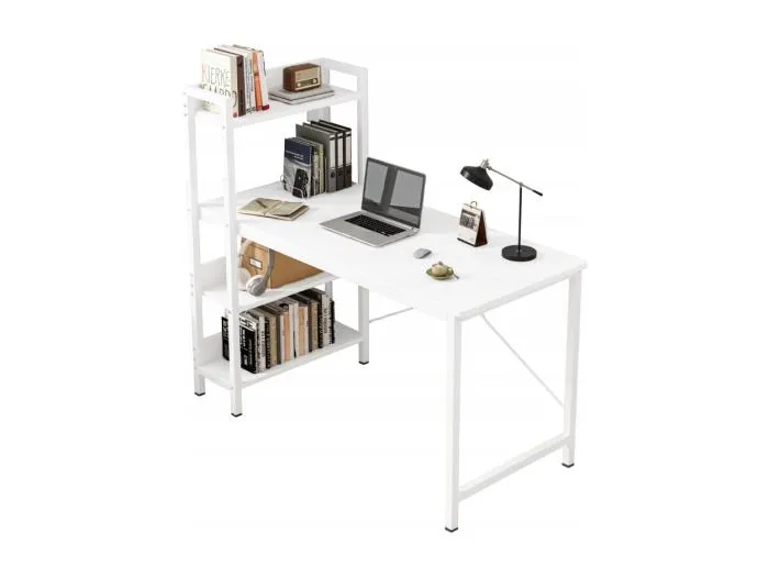 COMPUTER-SCHREIBTISCH LOFT-TISCH WEISS MODERNER TISCH MIT REGAL GAMING