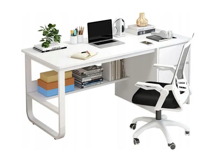 COMPUTERTISCH FÜR JUGENDLICHE, WEISS, SKANDINAVISCHER STIL, GROSSE REGALE, 100 CM