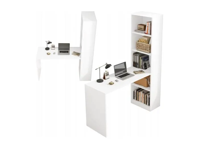 MODERNES WEISSES COMPUTER-SCHREIBTISCH FÜR JUGENDLICHE MIT REGAL UND LOFT-REGAL 125 CM