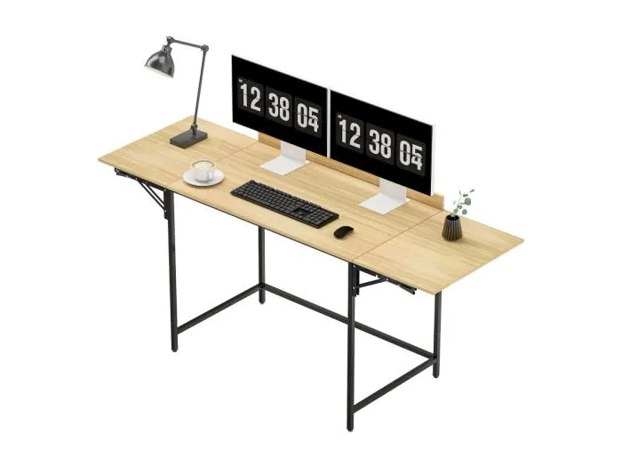 Klappbarer Computerschreibtisch - mit höhenverstellbaren Metallfüßen - Eiche und Schwarz - 170x58x78cm