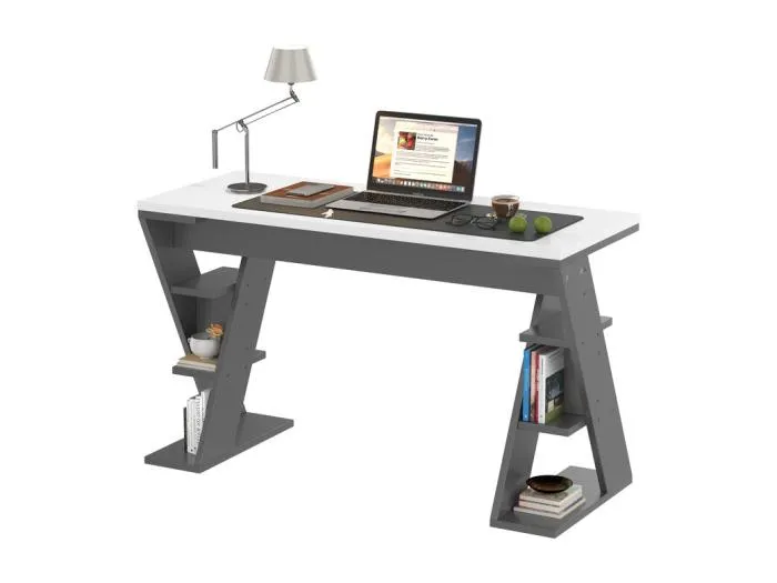 Computerschreibtisch aus MDF, mit offenen Regalen, max. Belastb. 50kg, Weiß und Grau, 120x50x74 cm