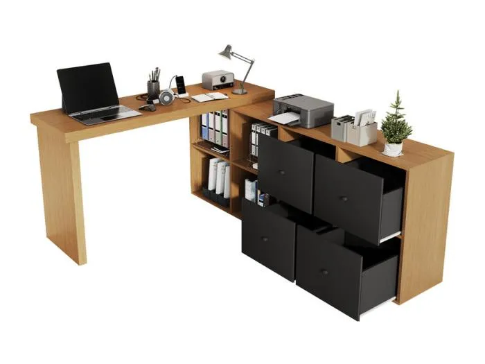 Eck-Computerschreibtisch aus MDF - mit 4 Schubladen und 4 Fächern - 360° drehbar - 120x140x78cm