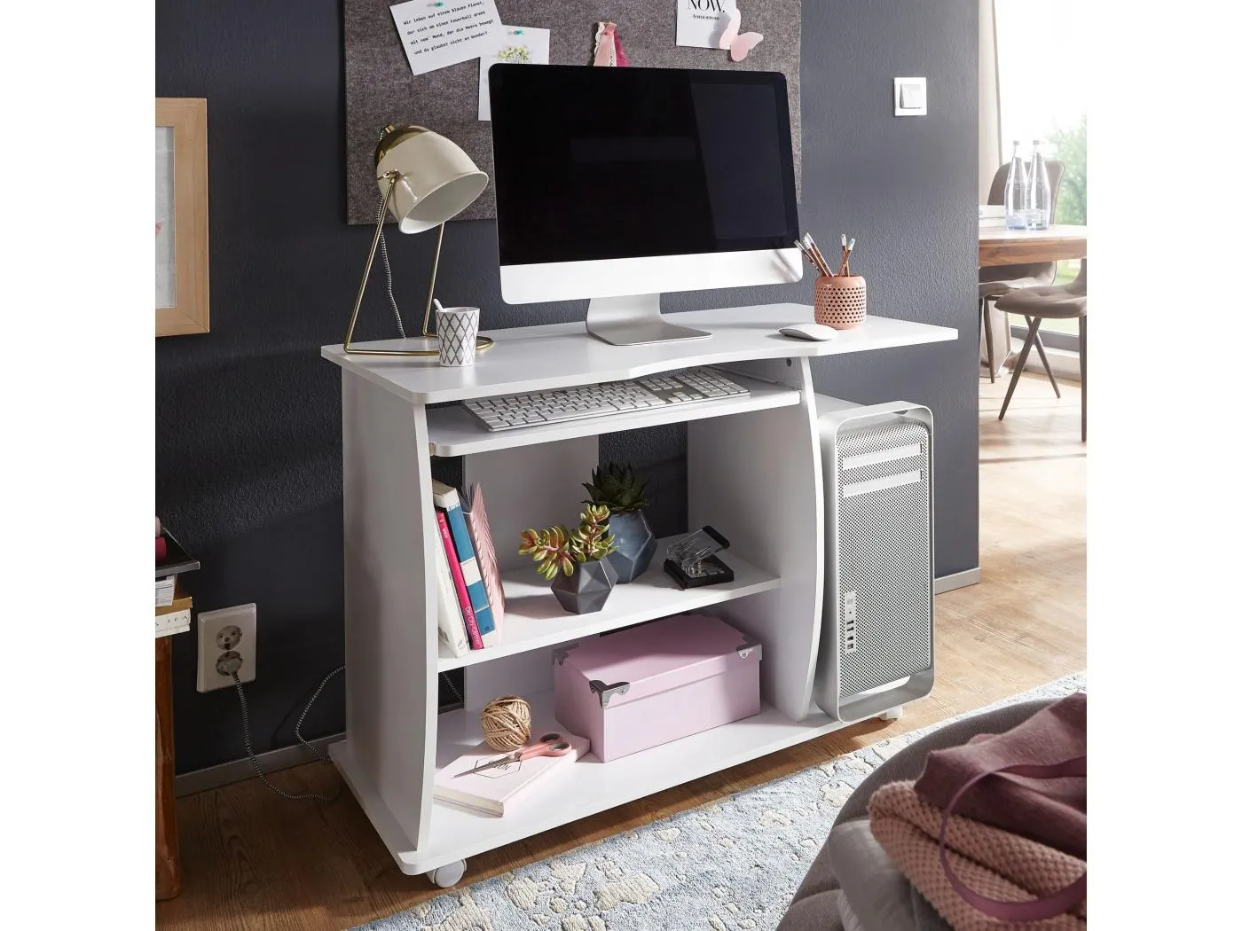 Laptoptisch Computertisch Weiß Rollen Schreibtisch Tastaturauszug Arbeitstisch