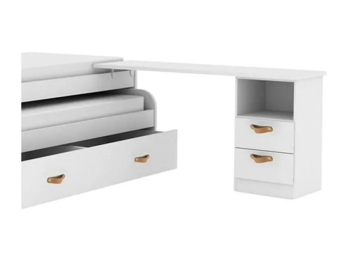 SSchreibtisch mit Halterung + Schubladenblock weiß Leder 76,5x150x45