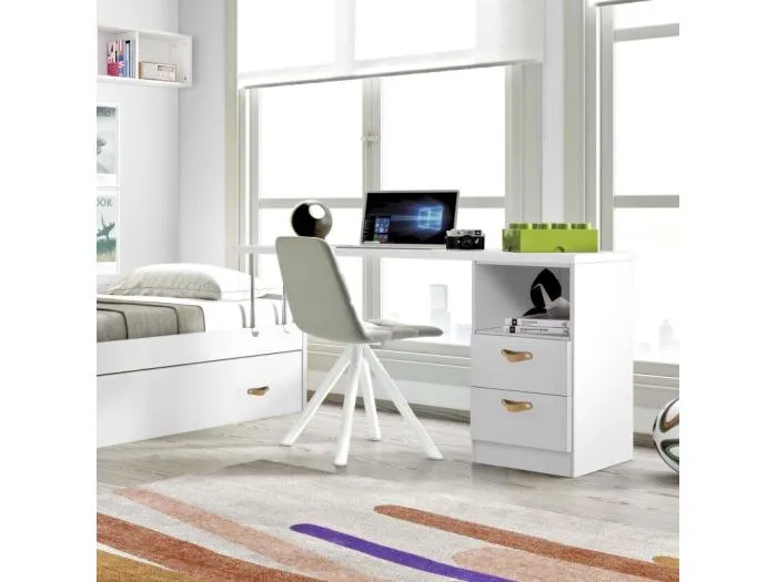 Schreibtisch + Schubladenblock weiß Leder 76,5x150x45cm