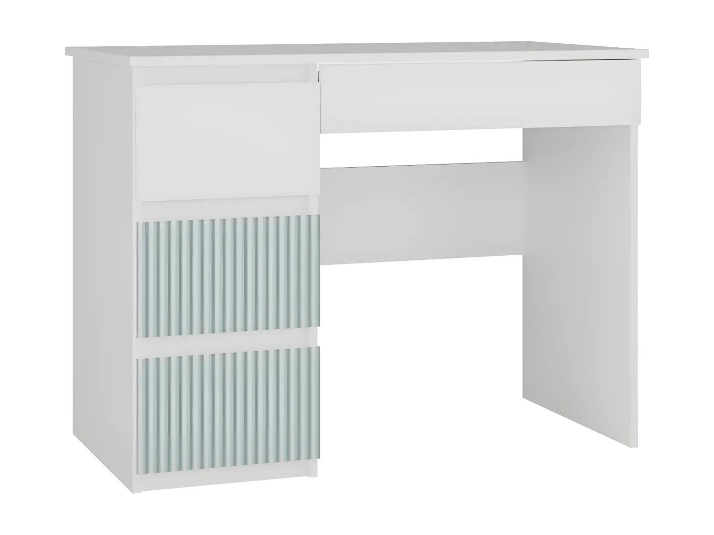 Schreibtisch Mijas Links | Farbe: Weiß/Mintgrün | 4 Schubladen | Ideal für Büro, Arbeitszimmer, Kinder- und Jugendzimmer | Funktionaler Schreibtisch für Computer, Laptop | Einfache Montage