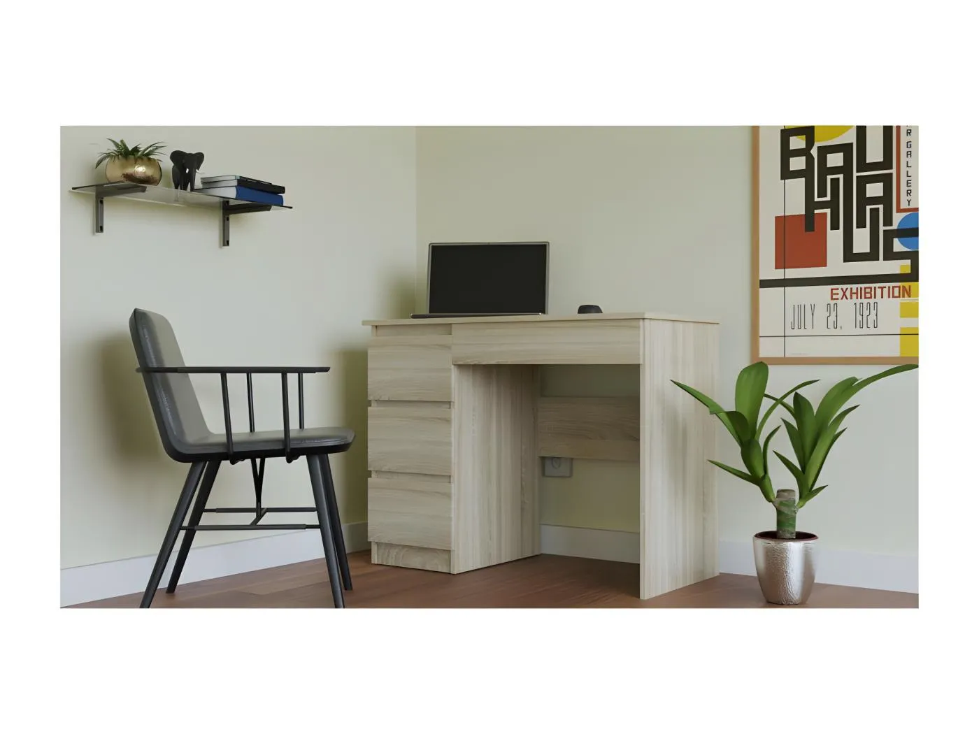 CDF Schreibtisch Mijas Links | Farbe: Eiche Sonoma | 4 Schubladen | Ideal für Büro, Arbeitszimmer, Kinder- und Jugendzimmer | Funktionaler Schreibtisch für Computer, Laptop | Einfache Montage