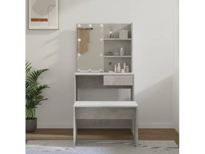 Schminktisch-Set mit LED Hochglanz-Weiß Holzwerkstoff