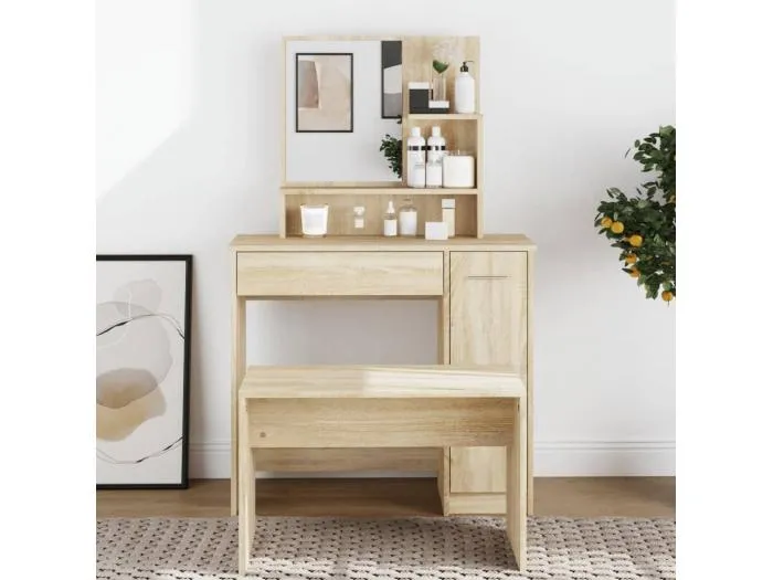 Schminktisch mit Spiegel Sonoma-Eiche 86,5x35x136 cm