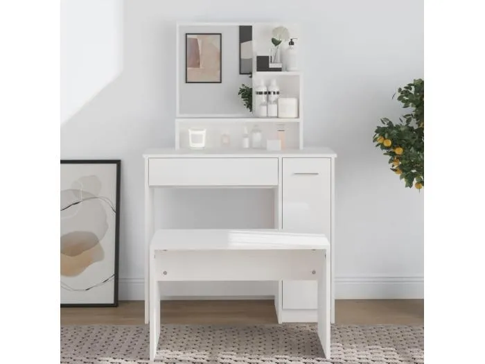 Schminktisch mit Spiegel Hochglanz-Weiß 86,5x35x136 cm