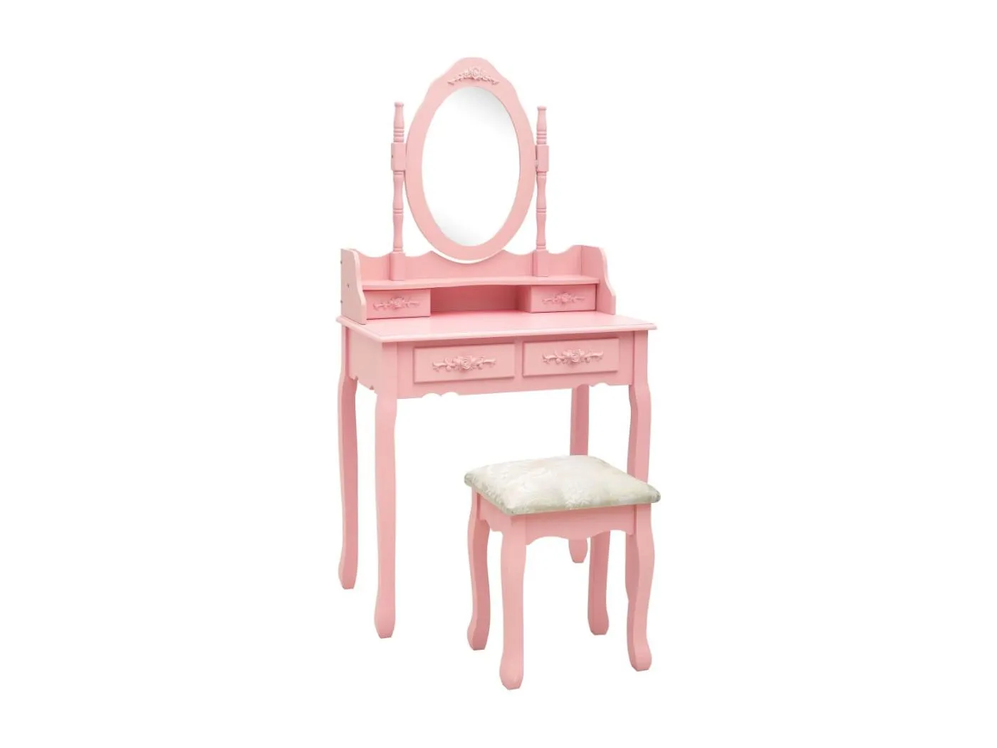 Schminktisch-Set mit Hocker Rosa 75x69x140 cm Paulownia-Holz
