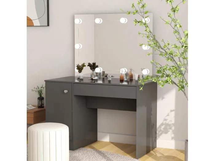 Schminktisch mit LED-Beleuchtung 110x55x145 cm MDF Grau