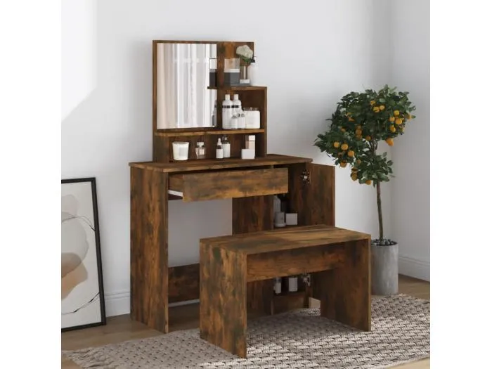 Schminktisch-Set Räuchereiche 86,5x35x136 cm