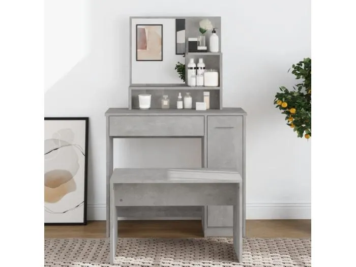 Schminktisch mit Spiegel Betongrau 86,5x35x136 cm