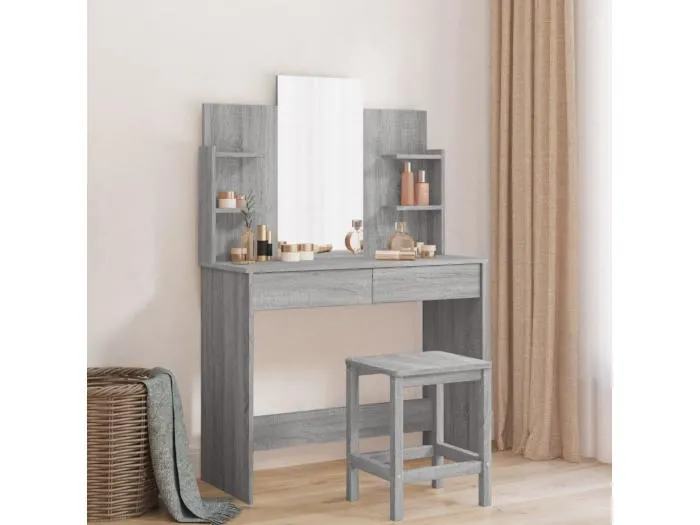 Schminktisch mit Spiegel Grau Sonoma 96x39x142 cm