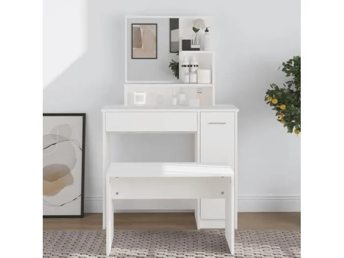 Schminktisch mit Spiegel Weiß 86,5x35x136 cm