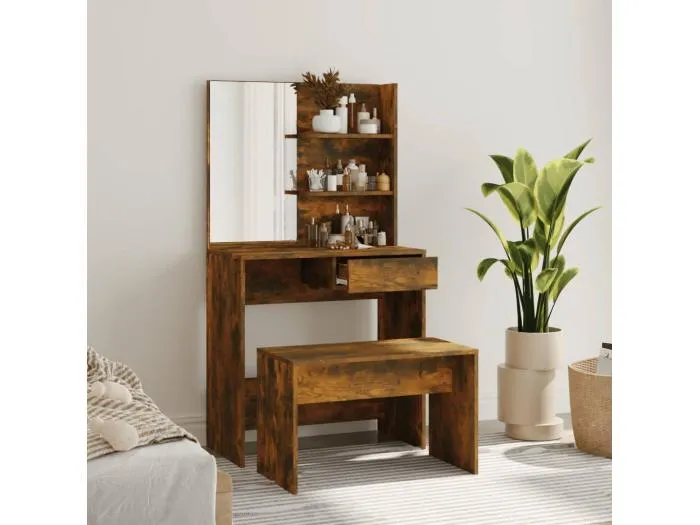 Schminktisch-Set Räuchereiche 74,5x40x141 cm