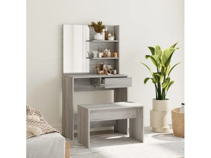 Schminktisch-Set Grau Sonoma 74,5x40x141 cm