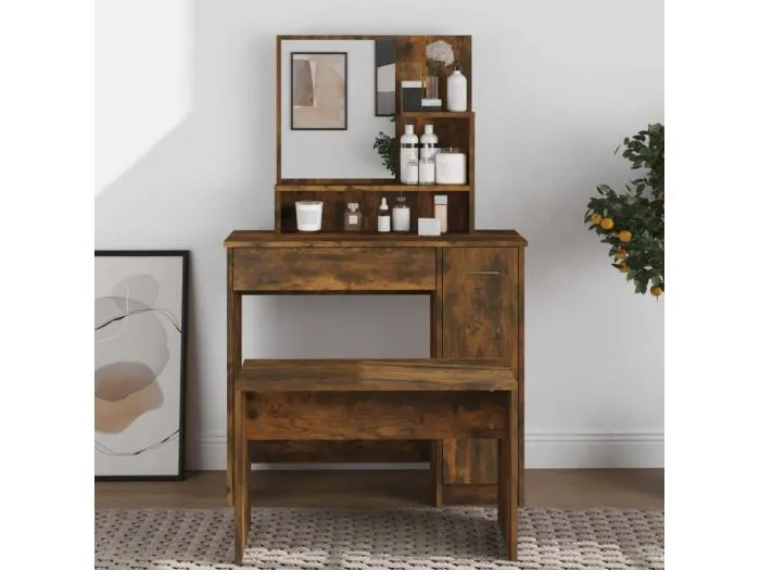 Schminktisch mit Spiegel Räuchereiche 86,5x35x136 cm