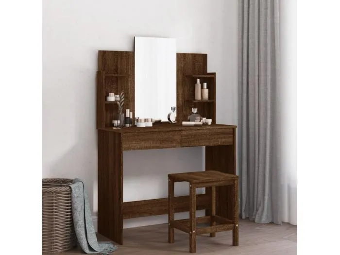 Schminktisch mit Spiegel Braun Eichen-Optik 96x39x142 cm