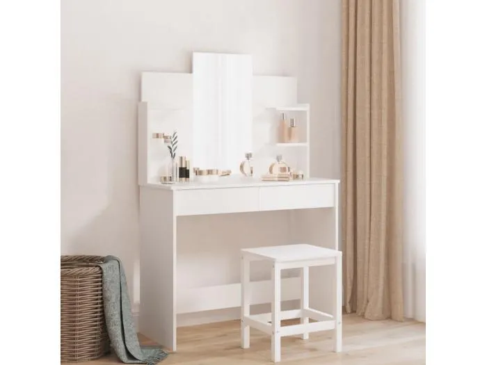 Schminktisch mit Spiegel Weiß 96x39x142 cm