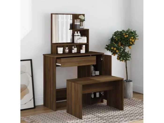 Schminktisch-Set Braun Eichen-Optik 86,5x35x136 cm