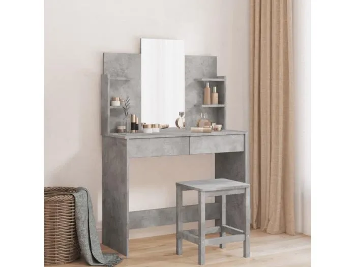 Schminktisch mit Spiegel Betongrau 96x39x142 cm