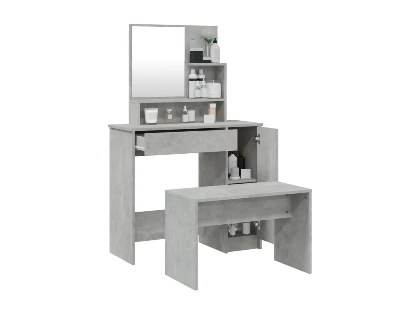 Schminktisch-Set Betongrau 86,5x35x136 cm