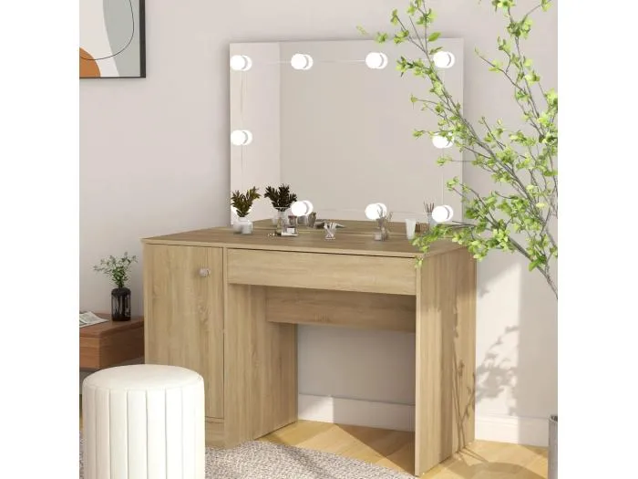 Schminktisch mit LED-Beleuchtung 110x55x145 cm MDF Eichen-Optik