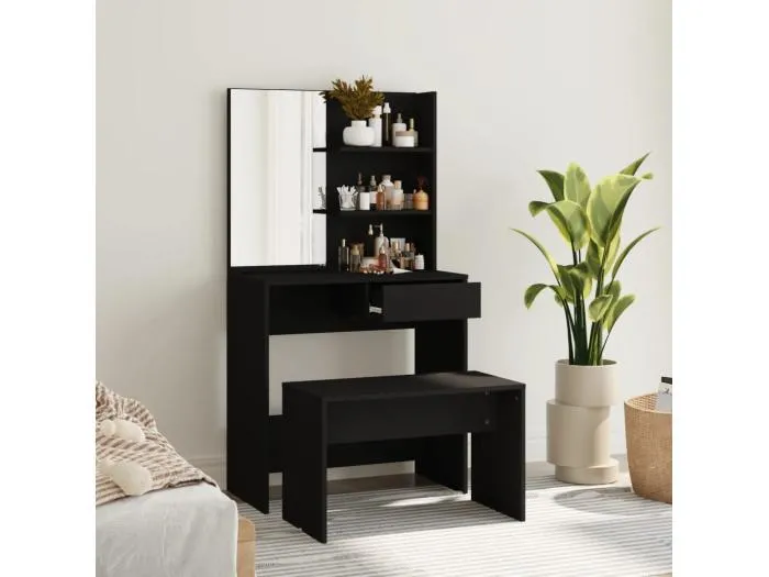 Schminktisch-Set Schwarz 74,5 x 40 x 141 cm