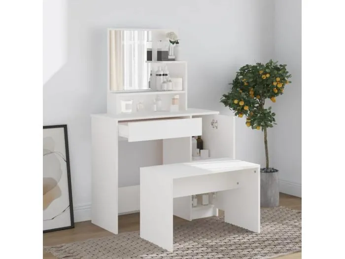 Schminktisch-Set Weiß 86,5x35x136 cm