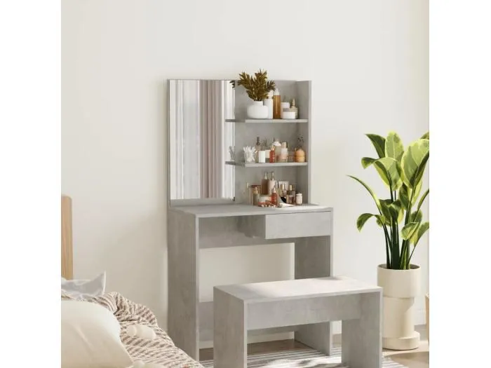 Schminktisch mit Spiegel Betongrau 74,5x40x141 cm
