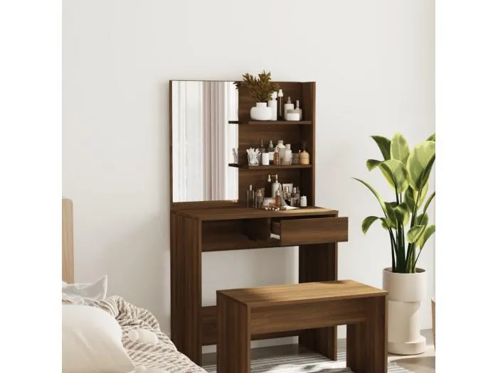 Schminktisch mit Spiegel Braun Eiche 74,5x40x141 cm