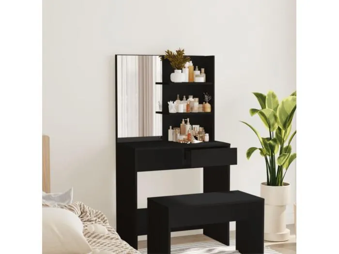 Schminktisch mit Spiegel Schwarz 74,5x40x141 cm