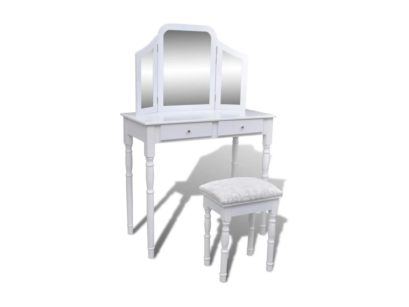 Schminktisch mit 3-in-1 Spiegel und Hocker 2 Schubladen Weiß