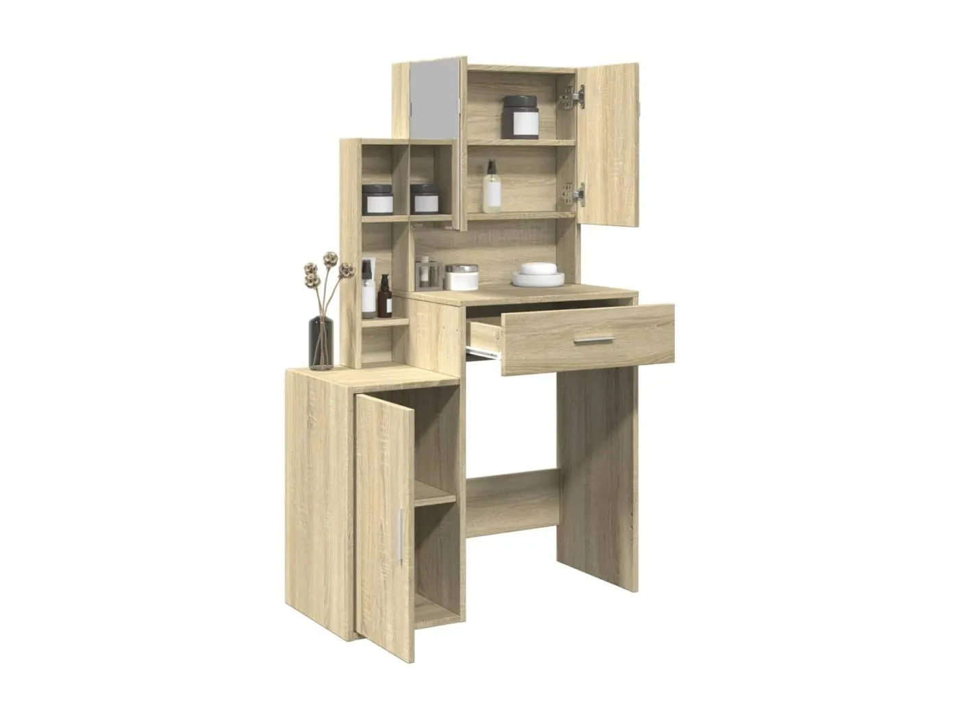 Schminktisch mit Schrank Sonoma-Eiche 80x35x132 cm