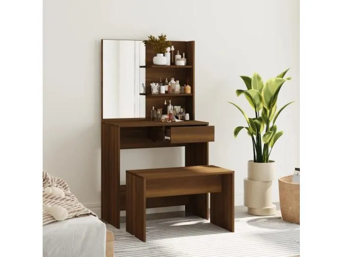 Schminktisch-Set Braun Eichen-Optik 74,5x40x141 cm