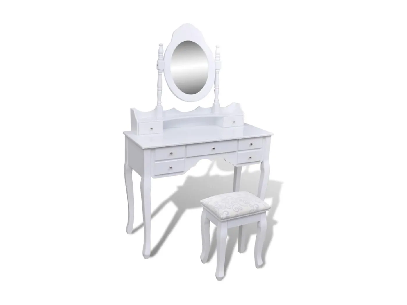Schminktisch mit Spiegel und Hocker 7 Schubladen Weiß
