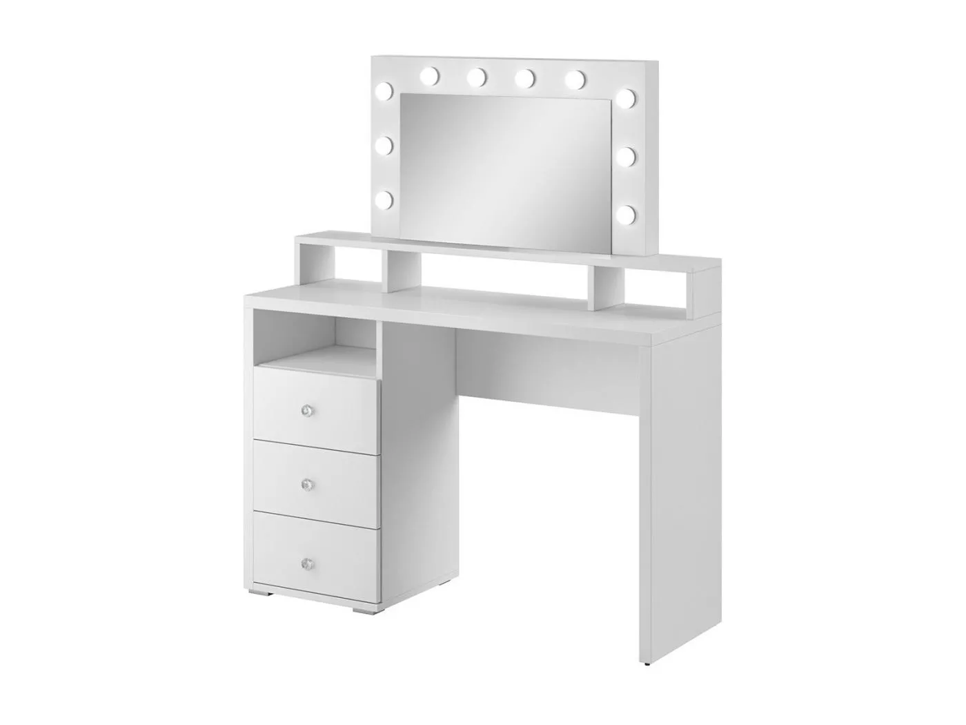 Design-Frisiertisch mit integrierter Beleuchtung, Kollektion VERSAILLES, Farbe Weiß, glänzende Oberfläche.